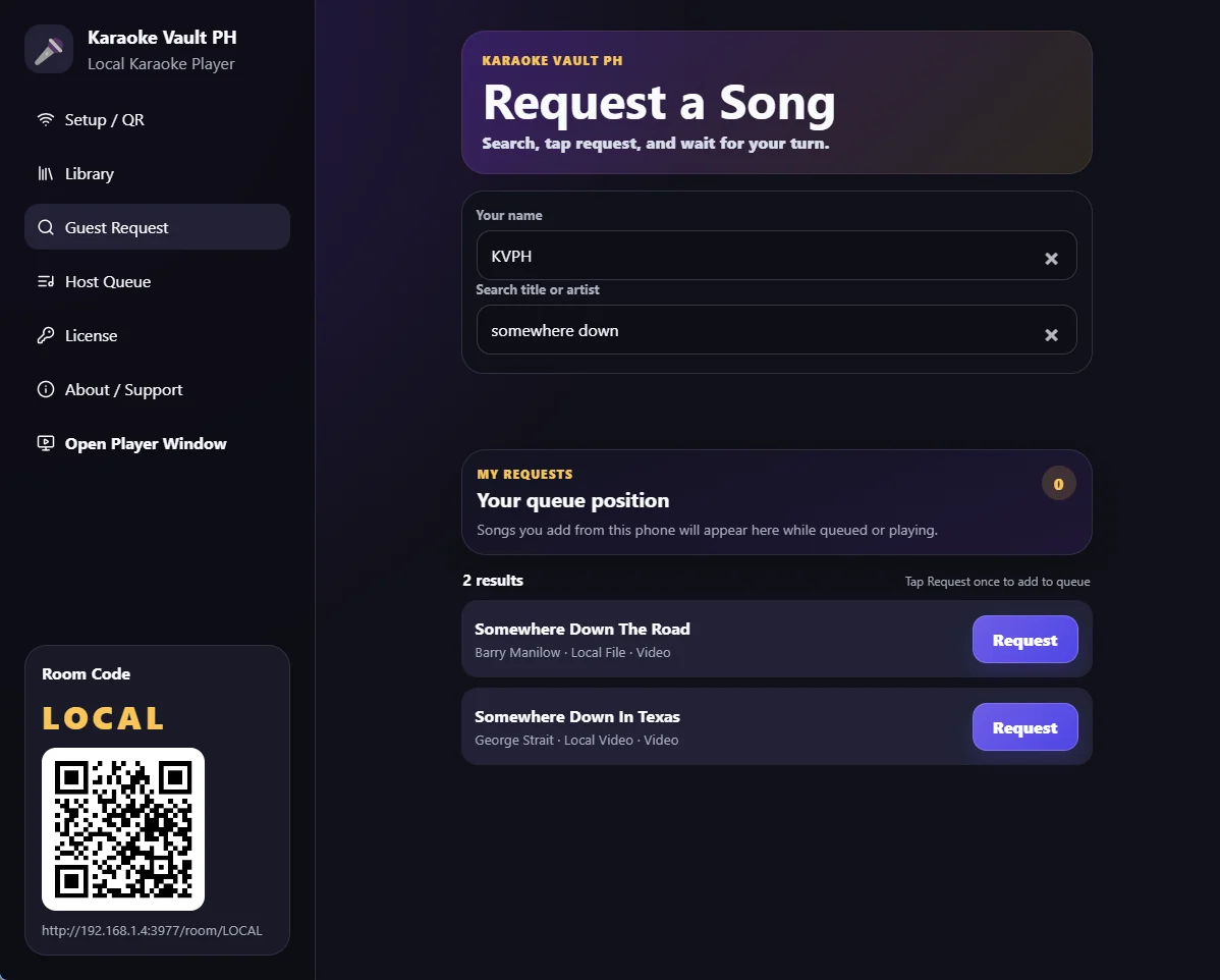 Guest request page in desktop layout